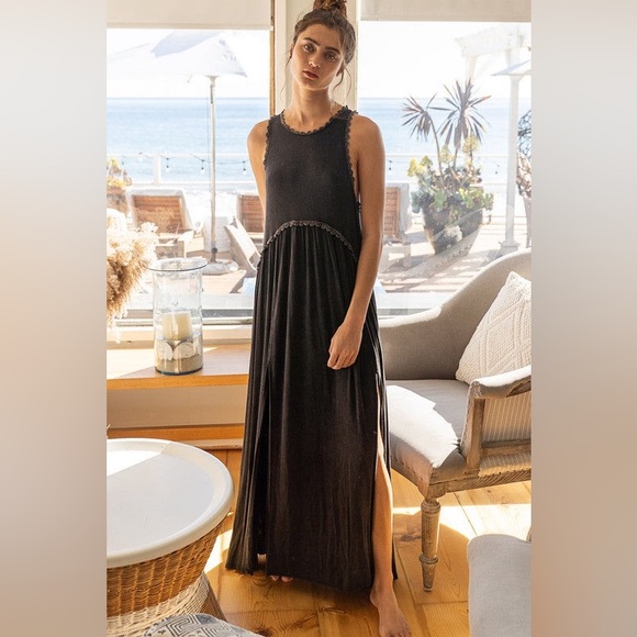 Baby Doll Side Slit Cut Out Maxi Dress - POL - Picture 1 of 3